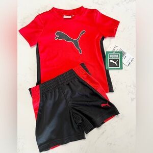 PUMA Kids Short Sleeve Shirt and Shorts Set, 6-9 months, Red & Black